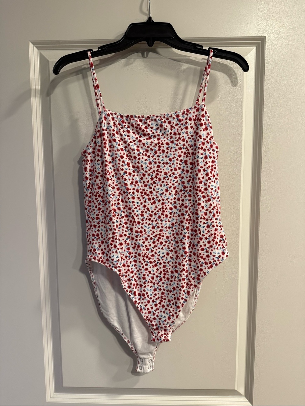 Old Navy White One-Piece Bodysuit with Red Floral Print
